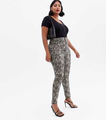 Curves Grey Snake Print High Waist Hallie Super Skinny Jeans