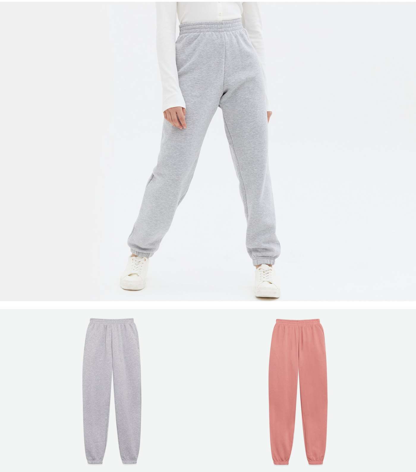 Girls 2 Pack Mid Pink and Grey Cuffed Joggers