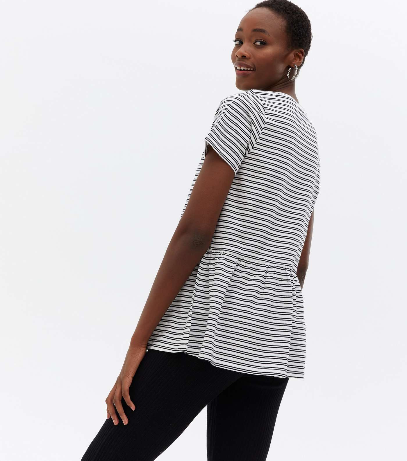 Tall White Stripe Peplum T-Shirt Image 4