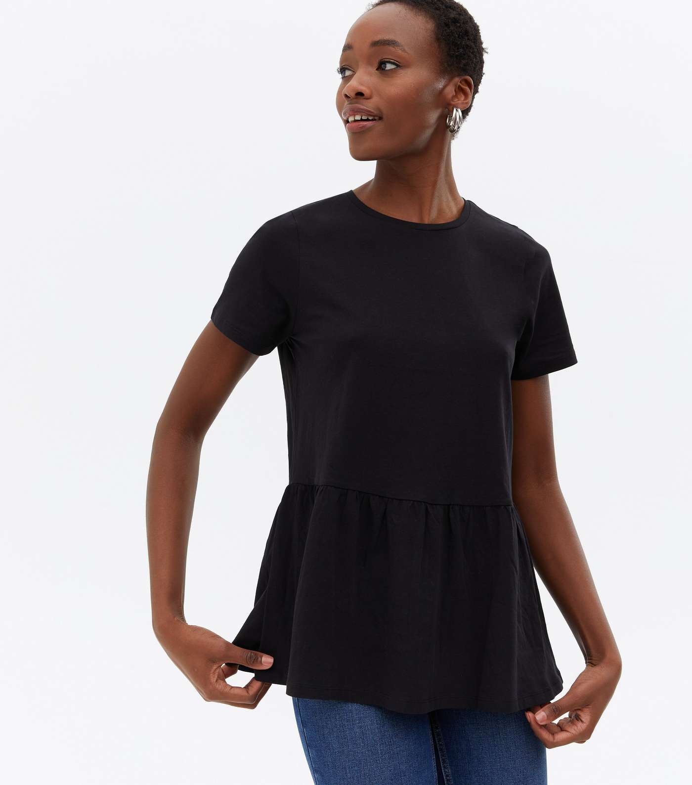 Tall Black Short Sleeve Peplum T-Shirt