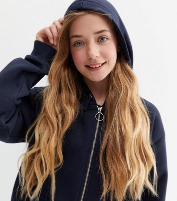 Girls navy zip hoodie sale