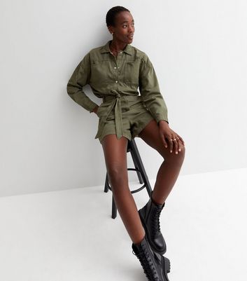 Tall Khaki Denim Belted Utility Playsuit New Look