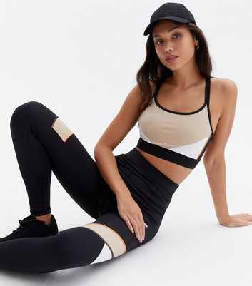 ONLY PLAY Camel Colour Block Sports Crop Top