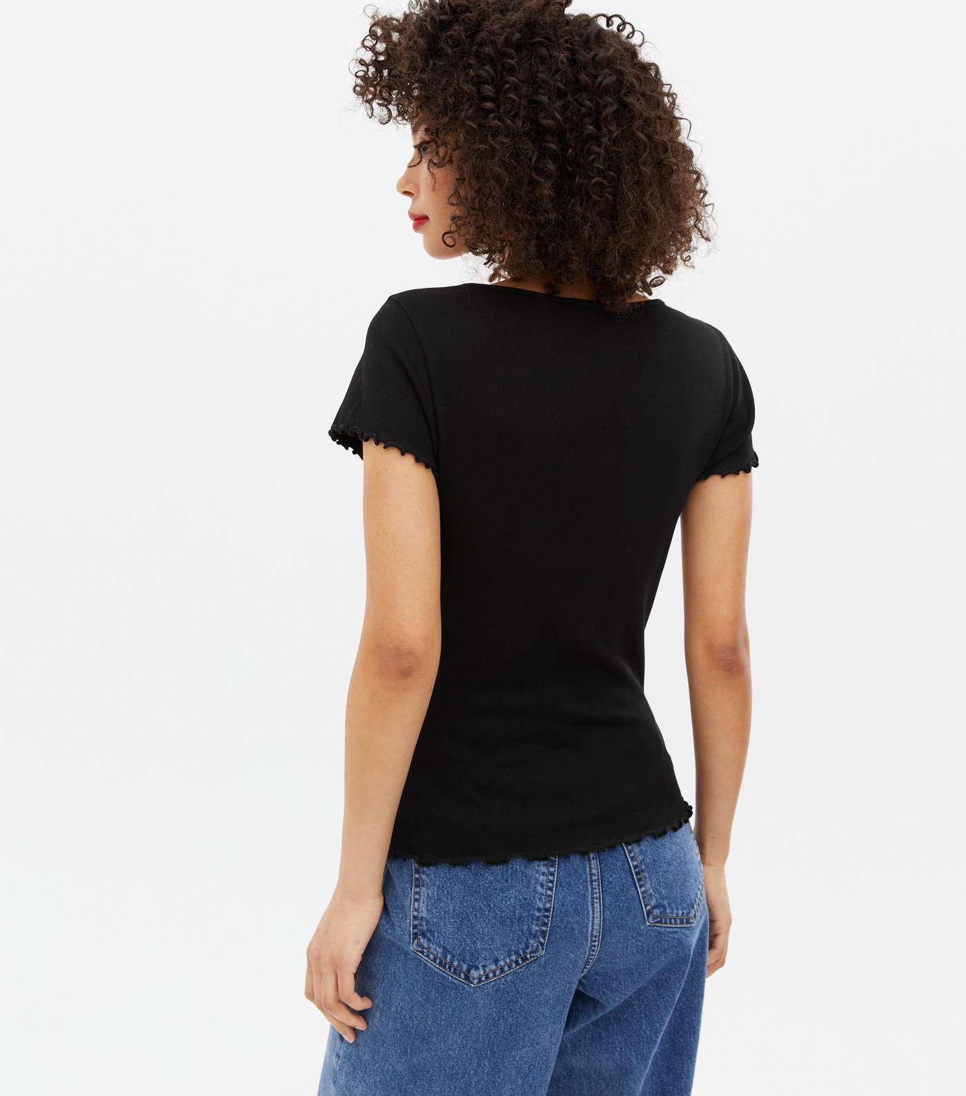 Tall Black Ribbed Frill T-Shirt Image 4