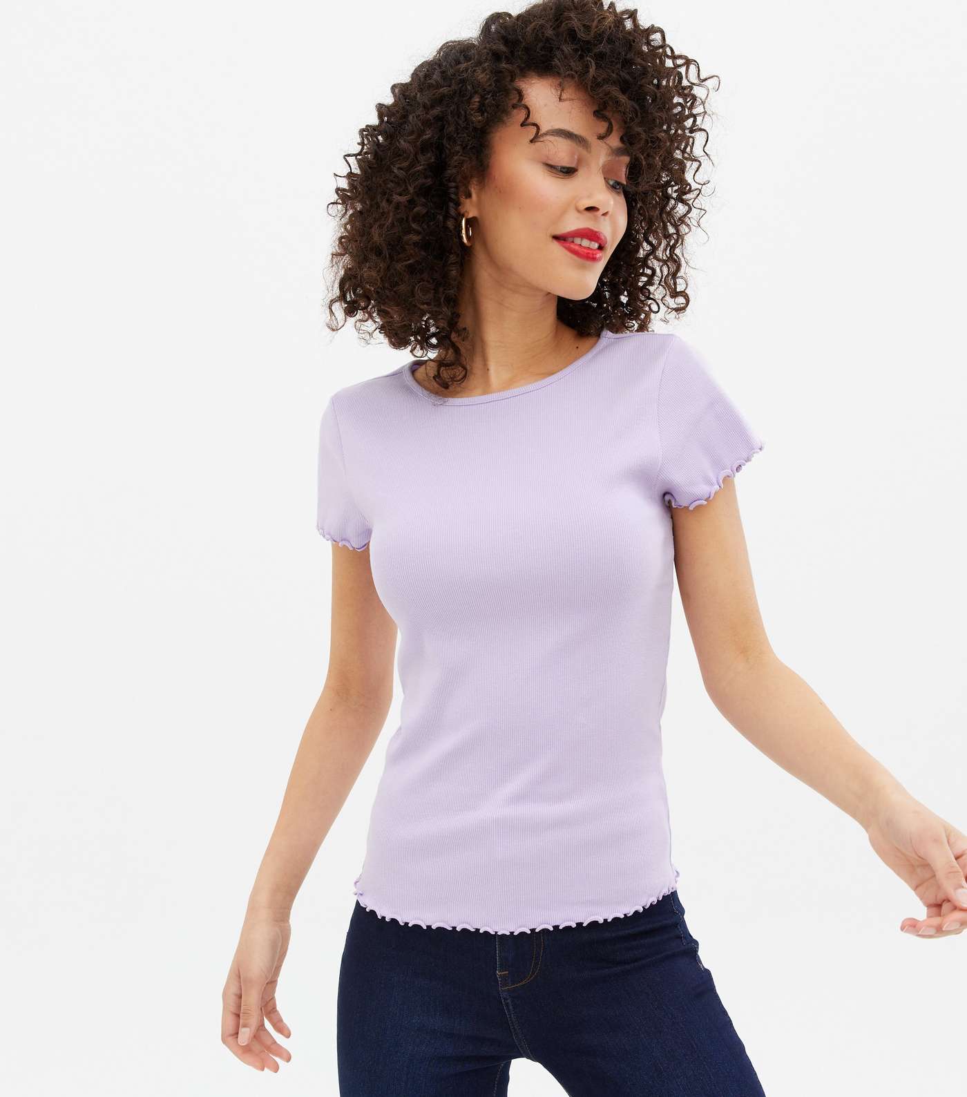 Tall Lilac Ribbed Frill T-Shirt Image 3