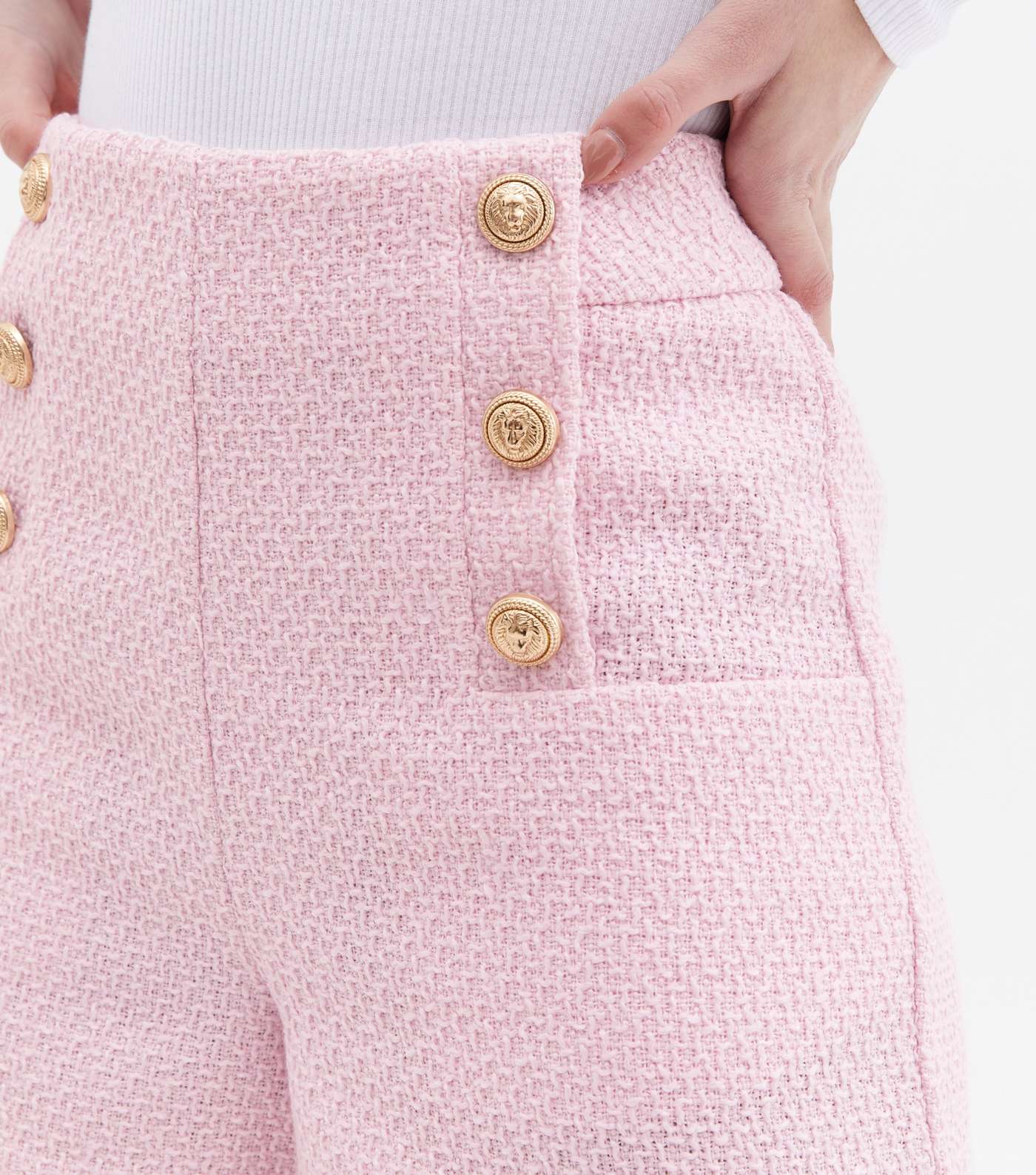 Pink Bouclé Button Front Shorts Image 3