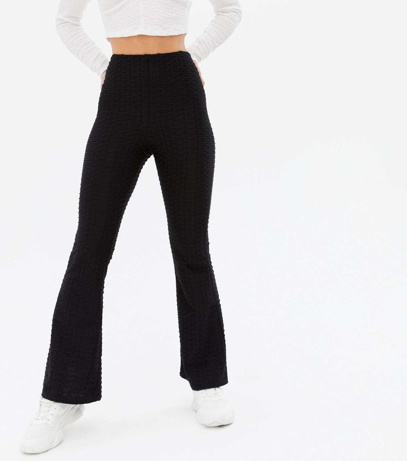 Black Textured Flared Trousers Image 2