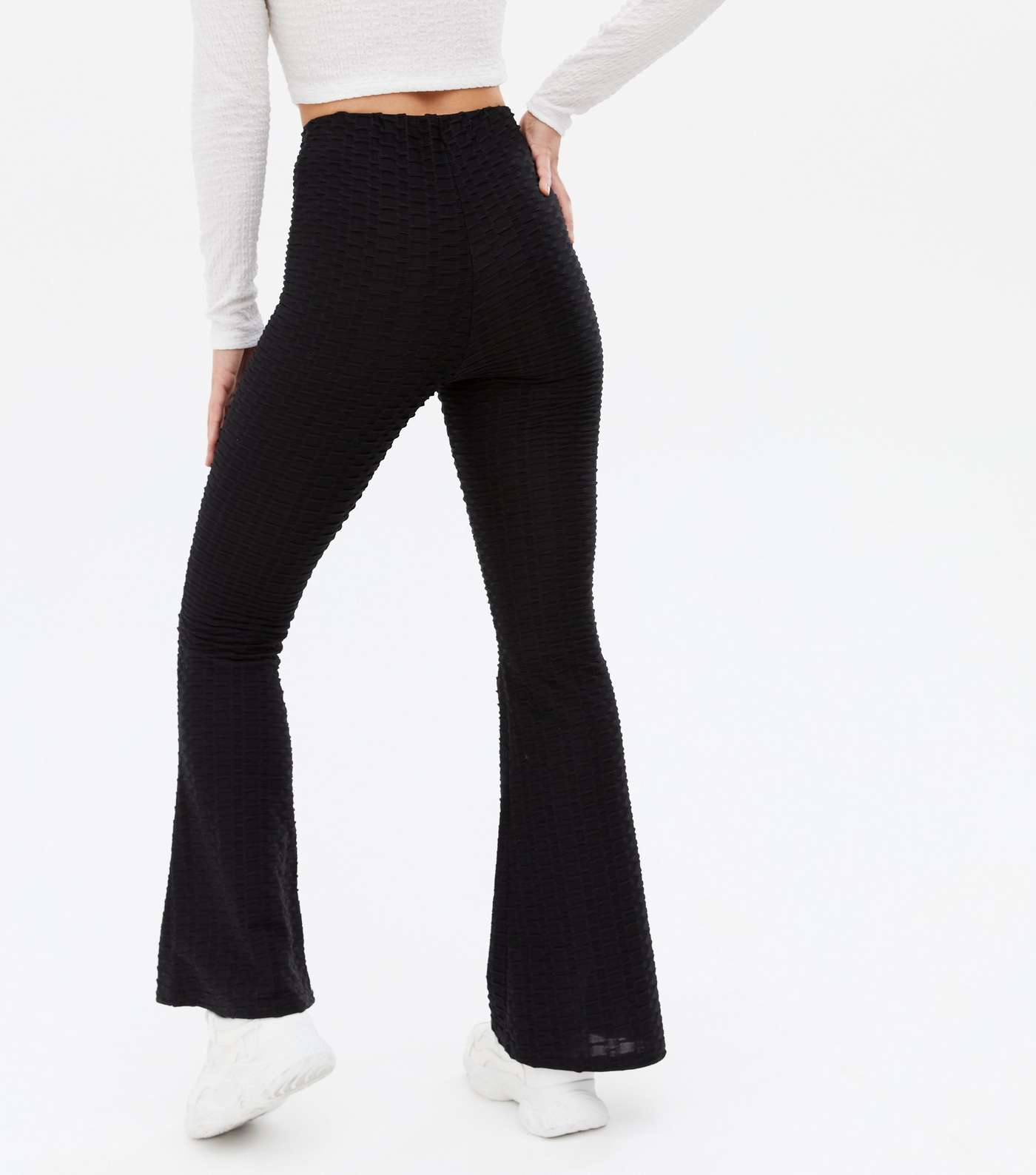 Black Textured Flared Trousers Image 4