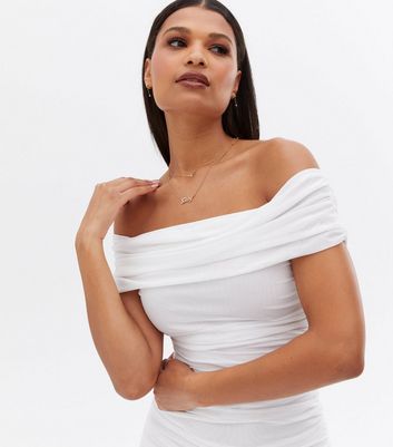 Click to view product details and reviews for Little Mistress White Ruched Bardot Dress New Look.