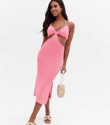 Bright Pink Triangle Cut Out Midi Beach Dress