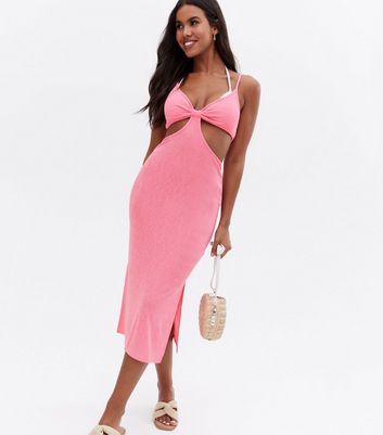 Bright Pink Triangle Cut Out Midi Beach 