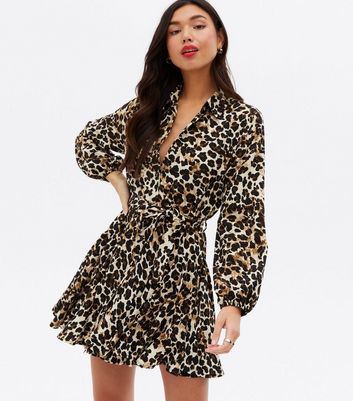 Cameo Rose Brown Leopard Print Mini Shirt Dress New Look