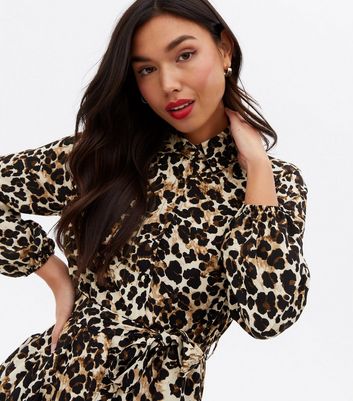 leopard print mini shirt dress