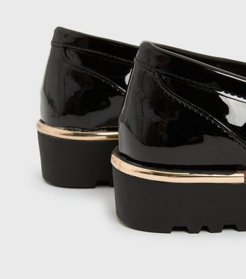 Click to view product details and reviews for Girls Black Patent Metal Trim Chunky Loafers New Look Vegan.