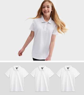 Girls 3 Pack White Piqué School Polo Shirts