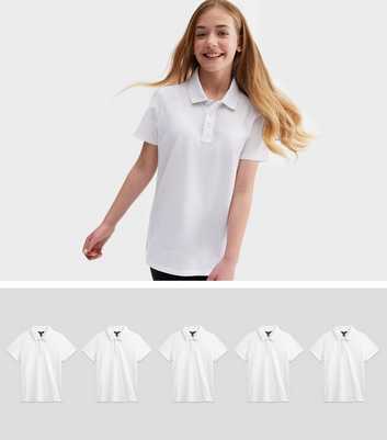 Girls 5 Pack White Piqué School Polo Shirts