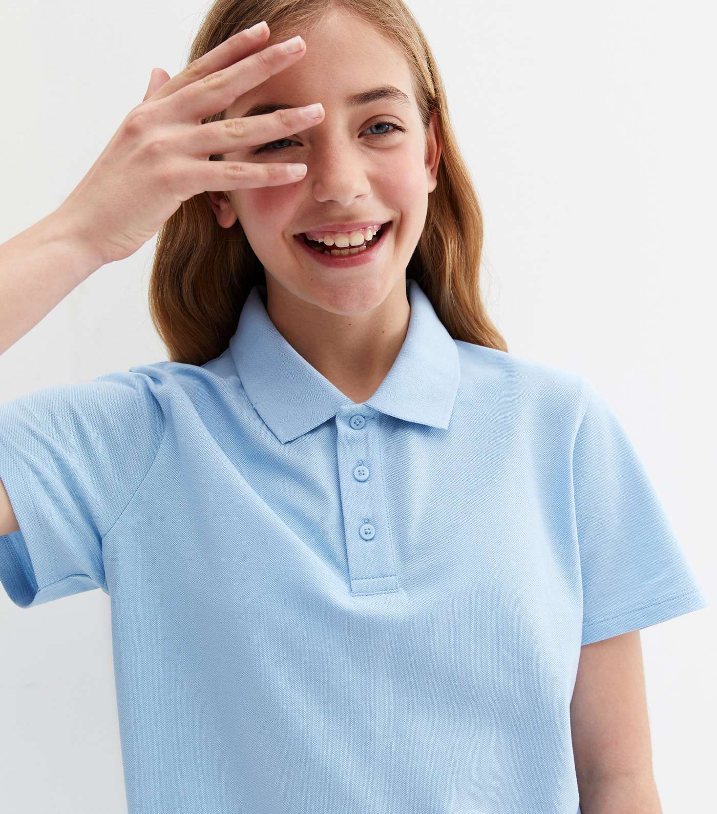 Girls Pale Blue Collared Short Sleeve School Polo Shirt