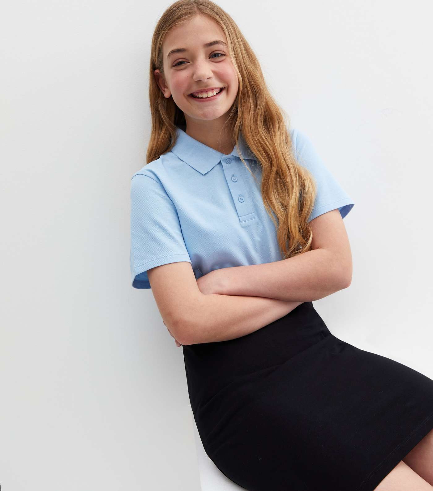 Girls Pale Blue Collared Short Sleeve School Polo Shirt Image 3
