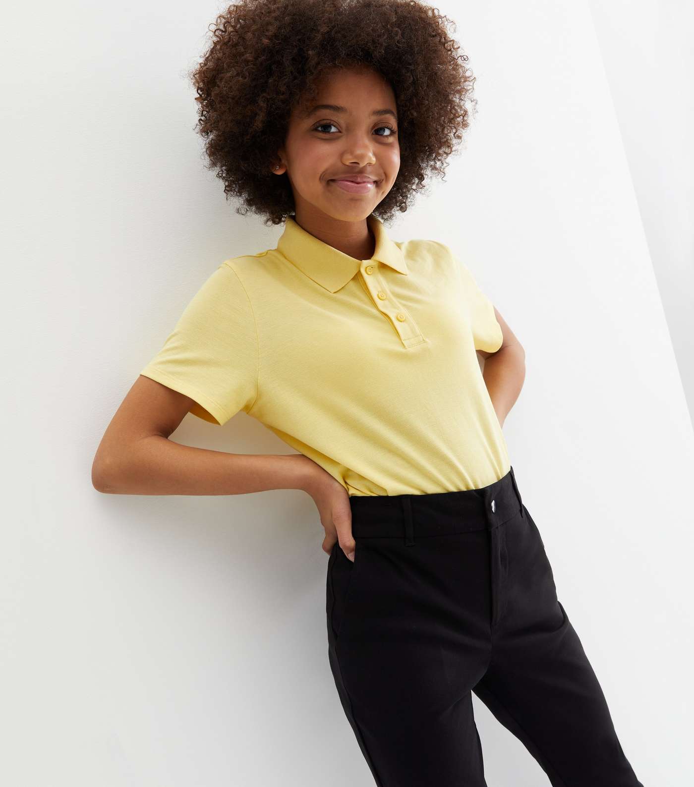 Girls Yellow Collared Short Sleeve School Polo Shirt Image 3