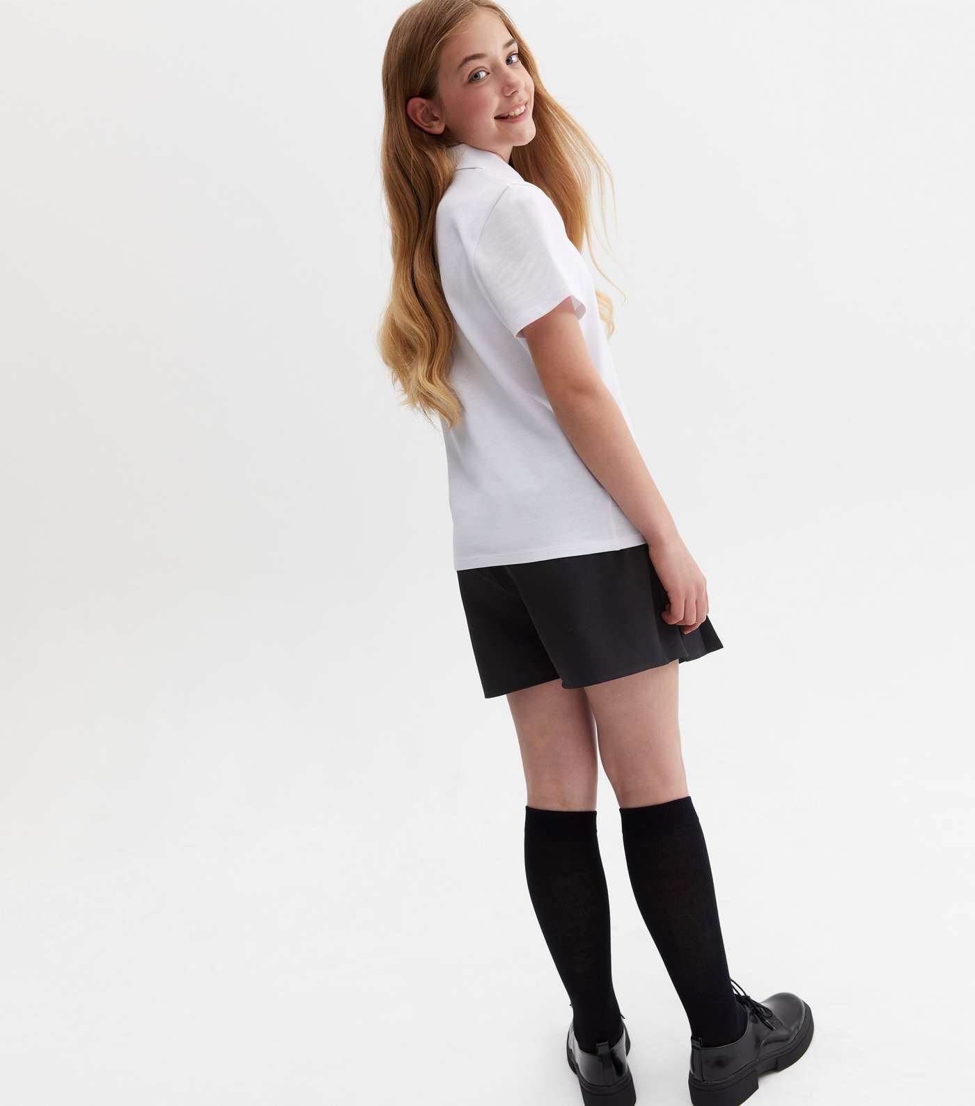 Girls White Piqué Zip Collar Polo School Shirt Image 4