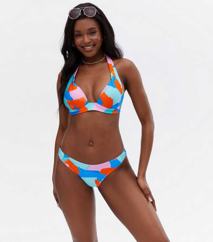 Multicolour Abstract Lift Shape Moulded Triangle Bikini Top | New Look