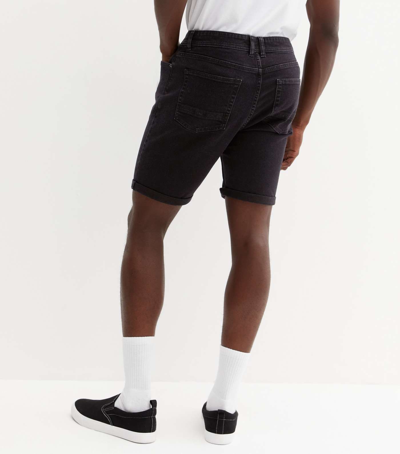 Black Denim Slim Fit Shorts Image 4