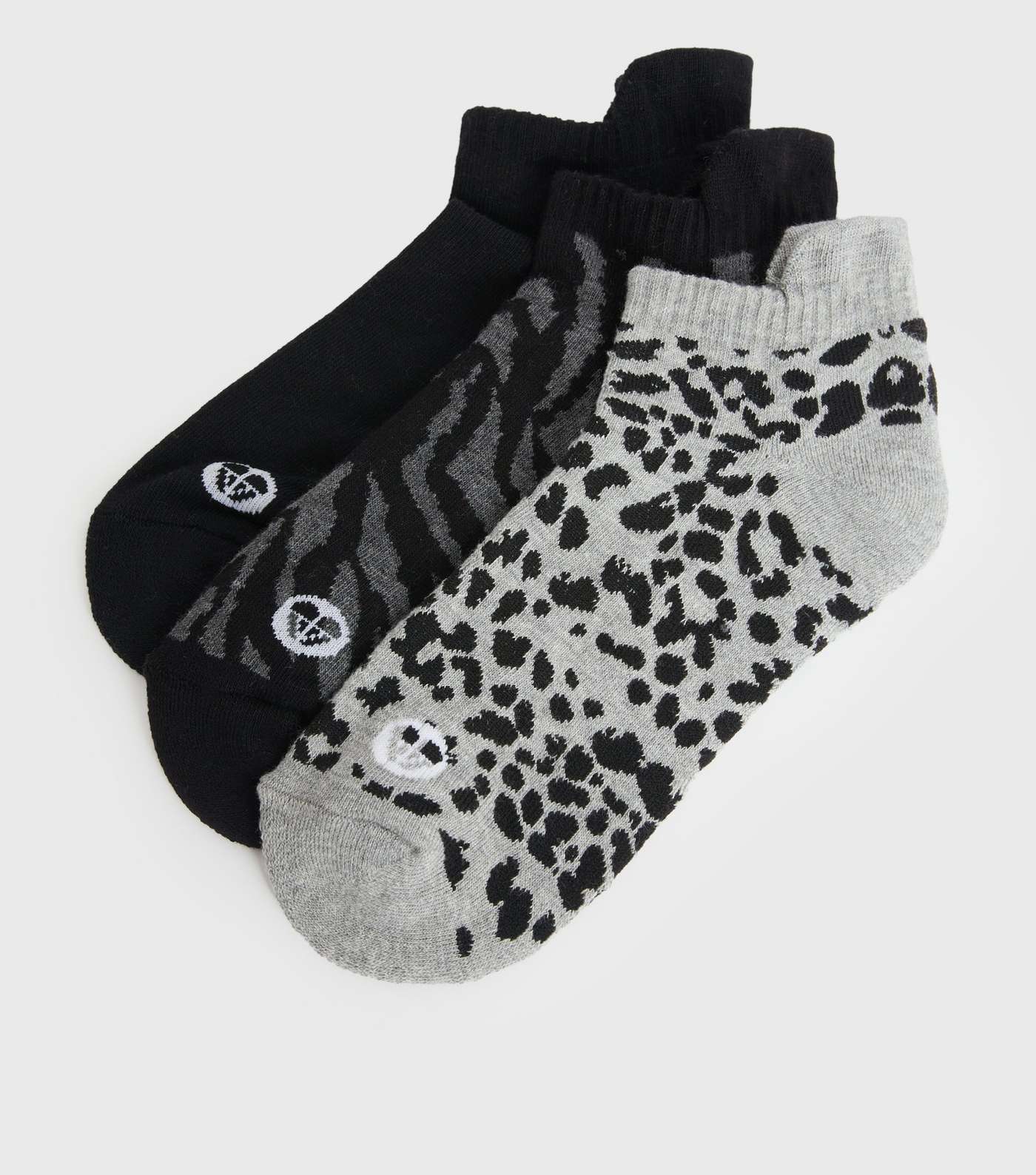 3 Pack Black Animal Print Sports Socks