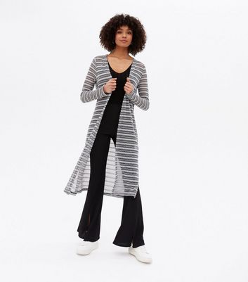 Black Stripe Fine Knit Midi Cardigan New Look