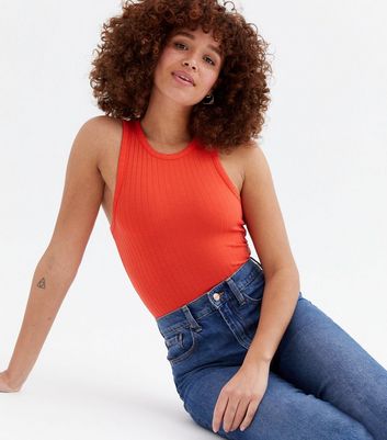 orange ribbed bodysuit