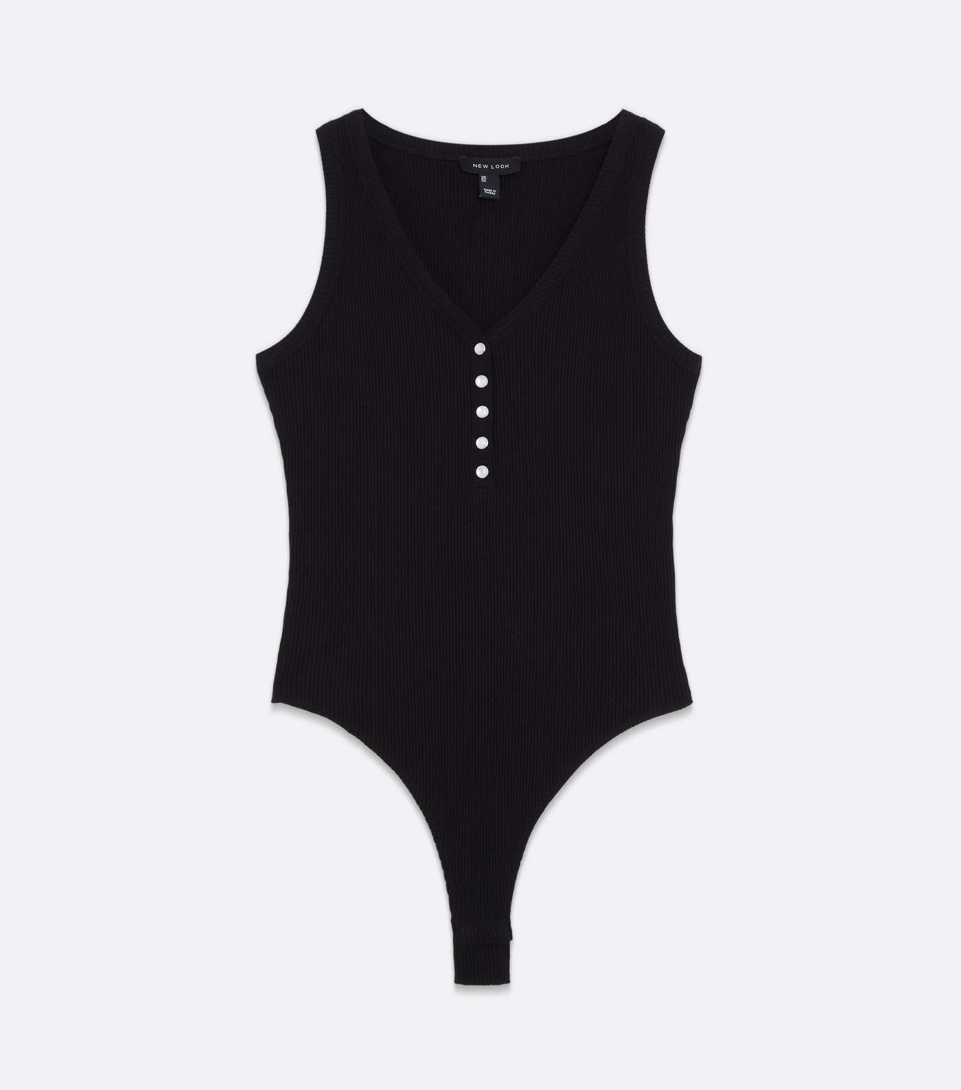 Black Ribbed Faux Pearl Popper Vest Bodysuit Image 5