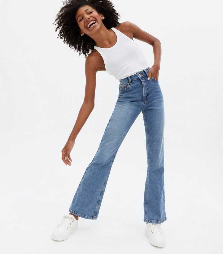 Girls Bright Blue High Waist Flared Brooke Jeans | New Look