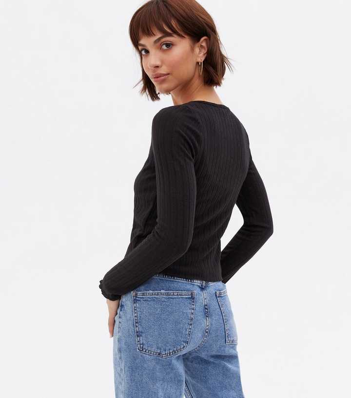 Black Pointelle Fine Knit Tie Front Cardigan | New Look