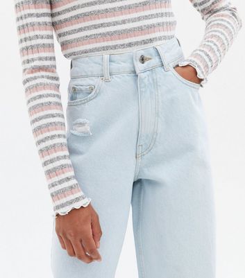 Girls Pale Blue Ripped High Waist 