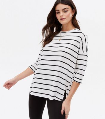 Click to view product details and reviews for Black Stripe Fine Knit 3 4 Sleeve Top New Look.