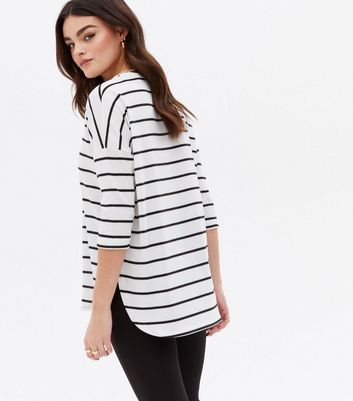 Black Stripe Fine Knit 3 4 Sleeve Top New Look