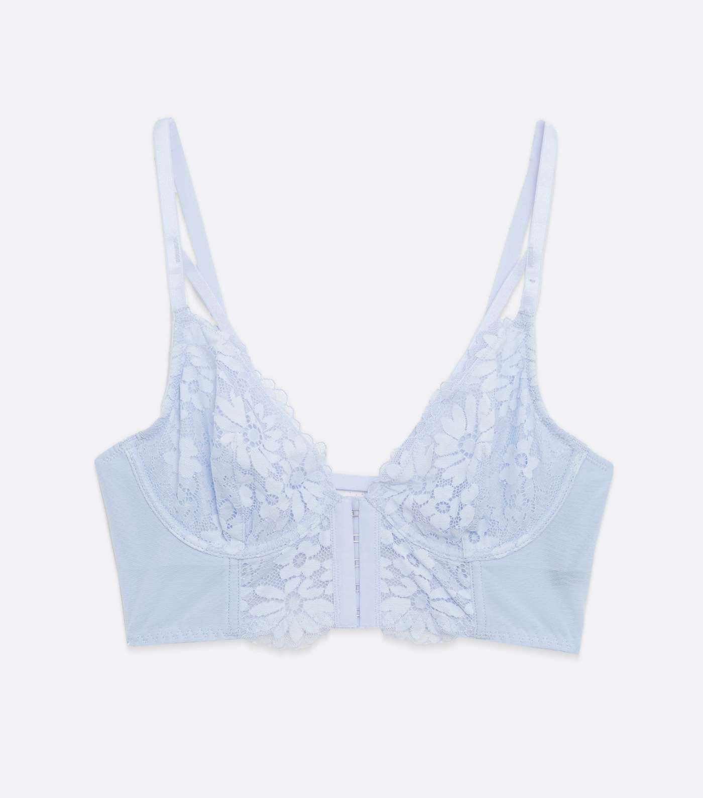 Pale Blue Floral Lace Hook and Eye Strappy Bra Image 5