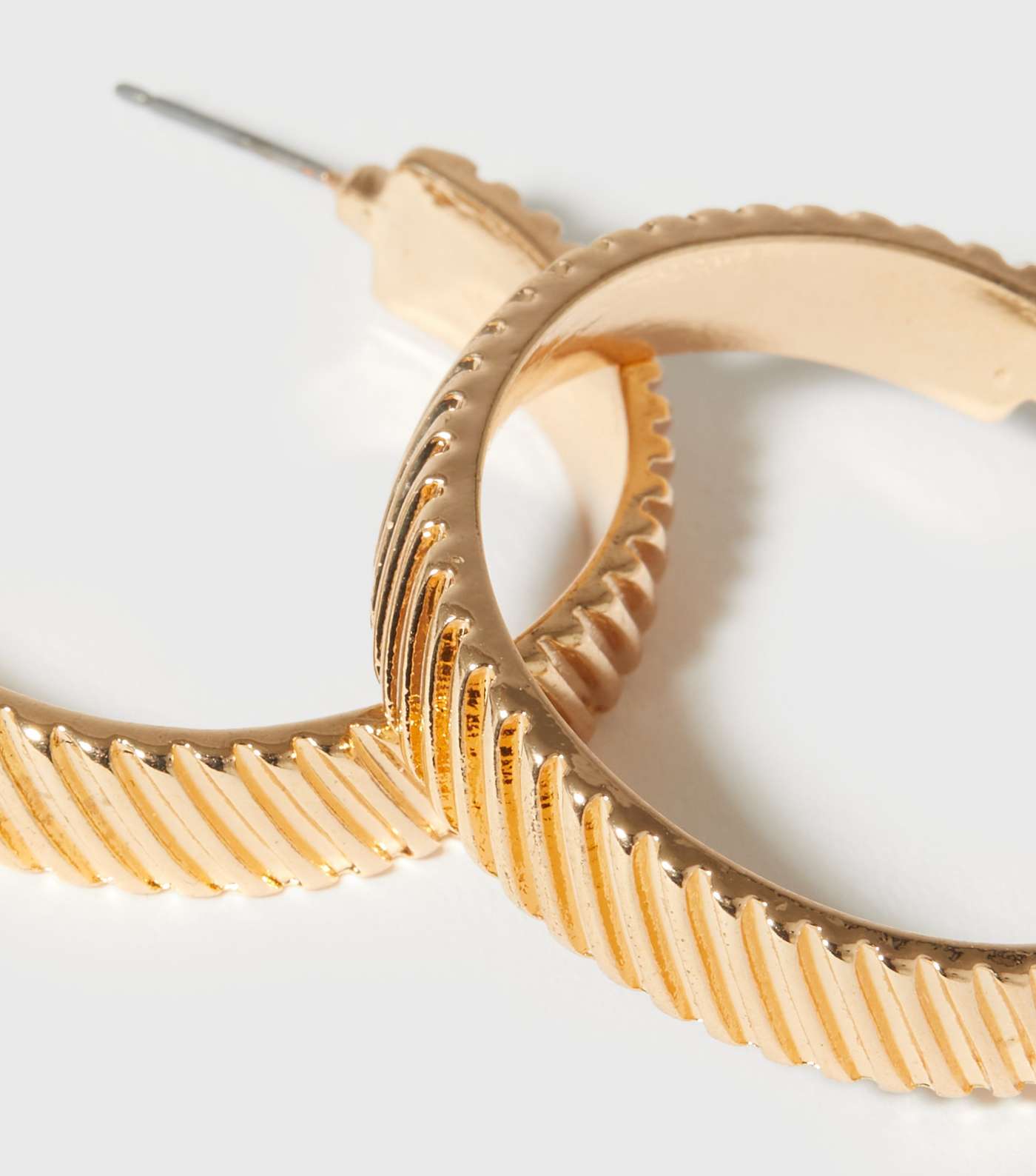 Gold Ribbed Hoop Earrings Image 3