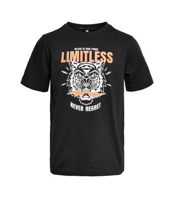 KIDS ONLY Black Tiger Print Logo T-Shirt New Look
