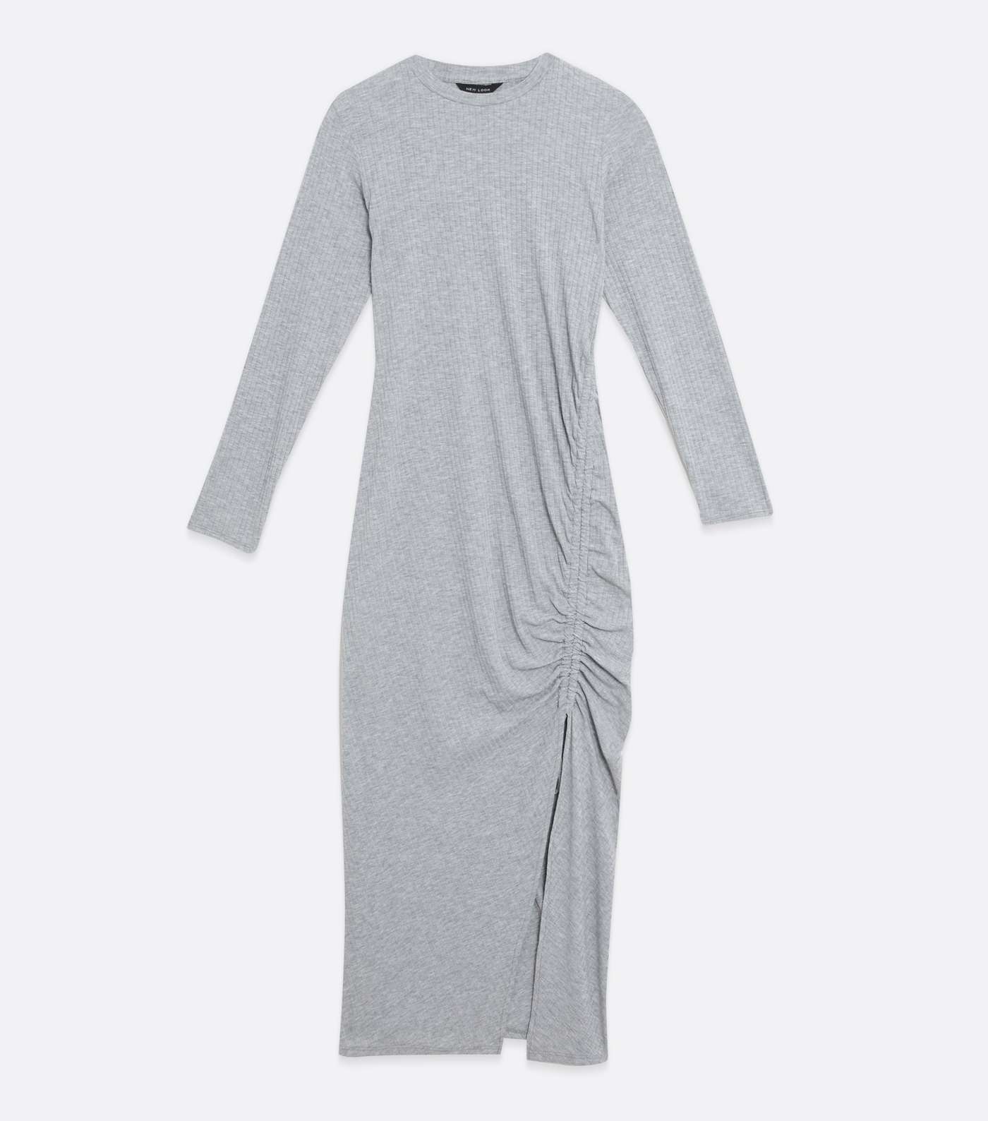 Grey Ribbed Jersey Ruched Side Midi Dress Image 5
