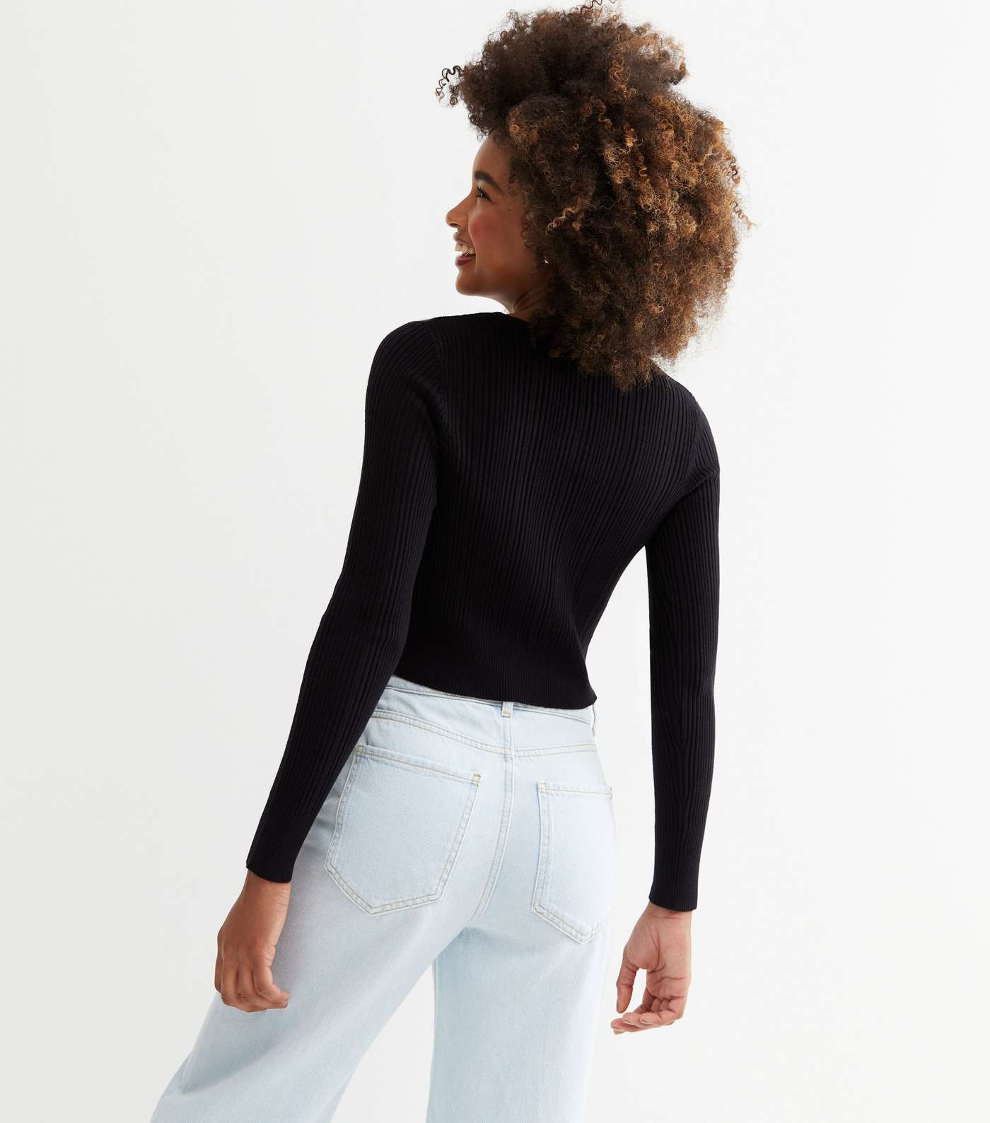 Black Ribbed Double Button Crop Cardigan Image 4
