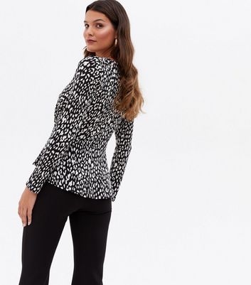 Leopard print knot 2024 front long sleeve blouse