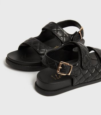 Wide Fit Black Quilted Chunky Sandals New Look Vegan