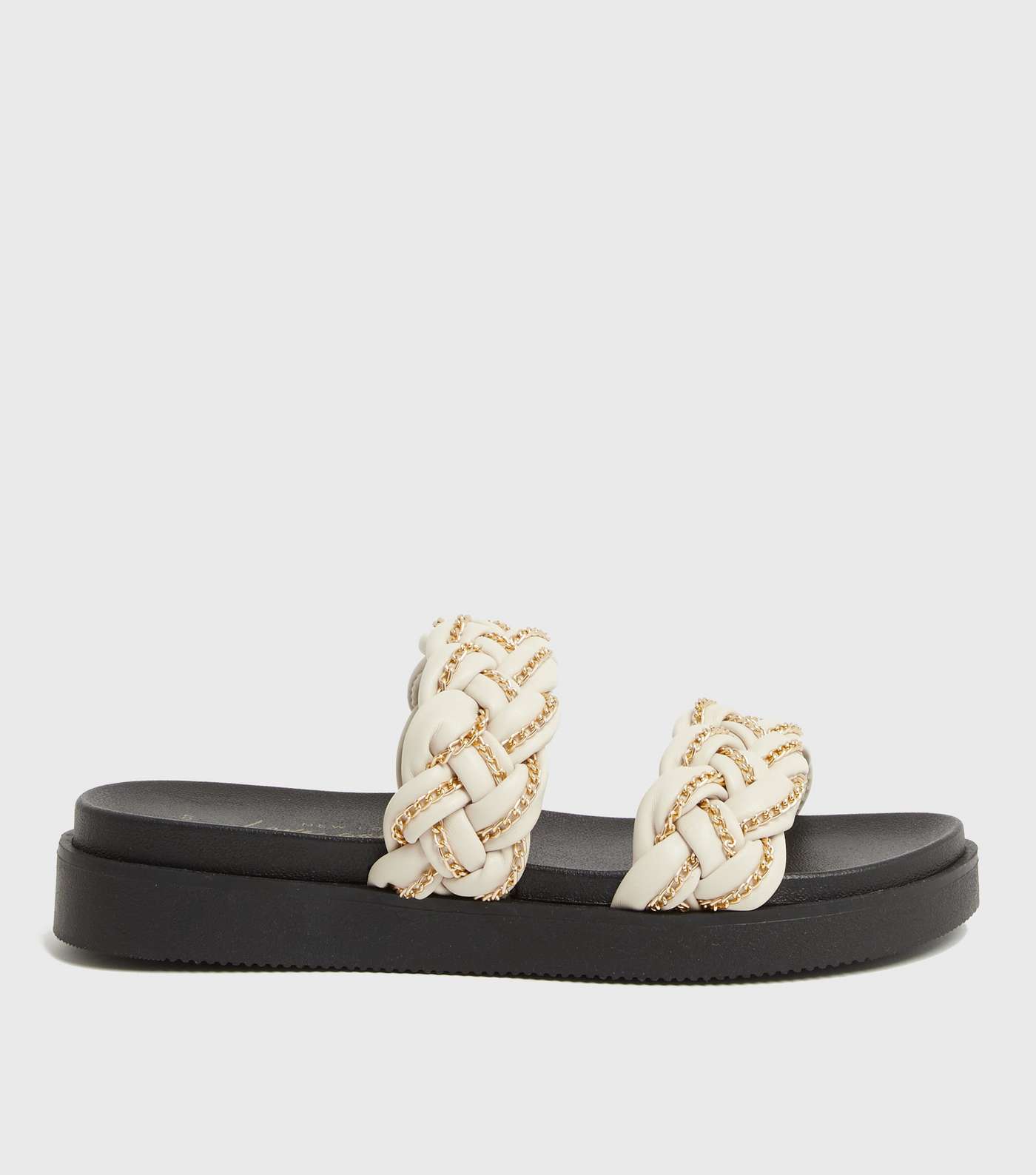 Off White Plaited Chain Chunky Sliders