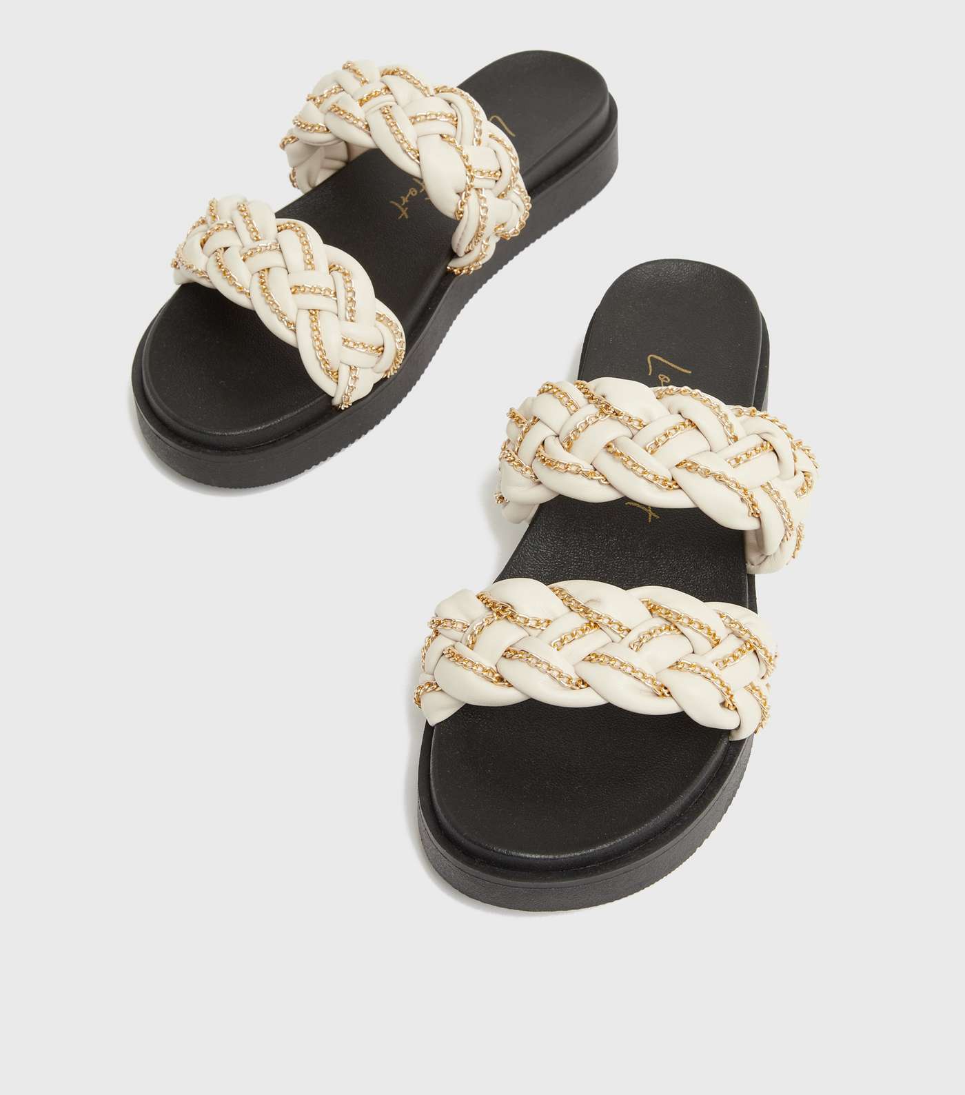 Off White Plaited Chain Chunky Sliders Image 3