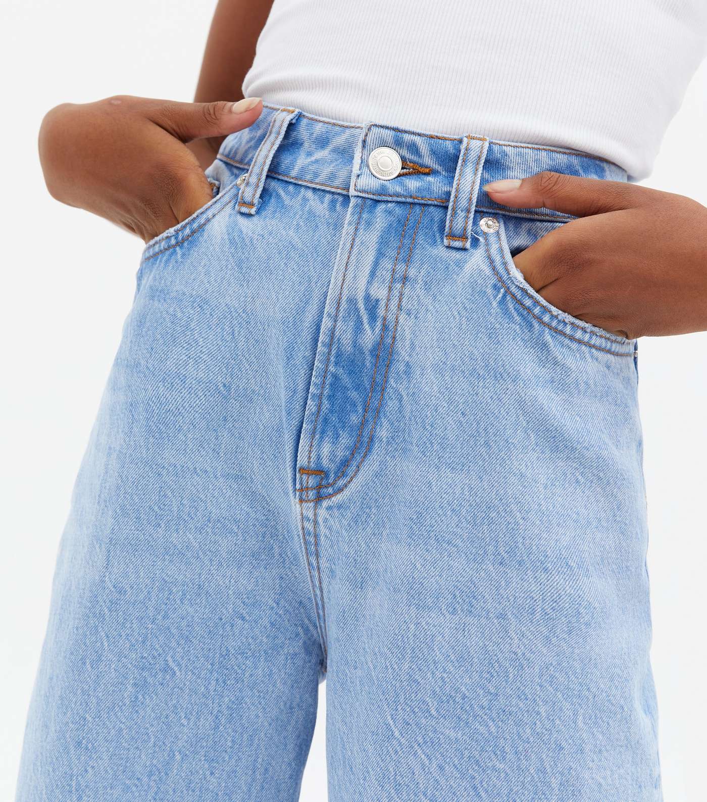 Girls Bright Blue Ripped Knee Oversized Tori Mom Jeans Image 3