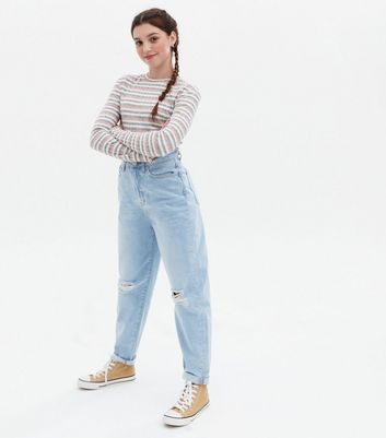 Girls Pale Blue Ripped Knee Oversized 