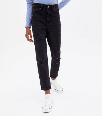 Girls Black Ripped High Waist Slim Fit 