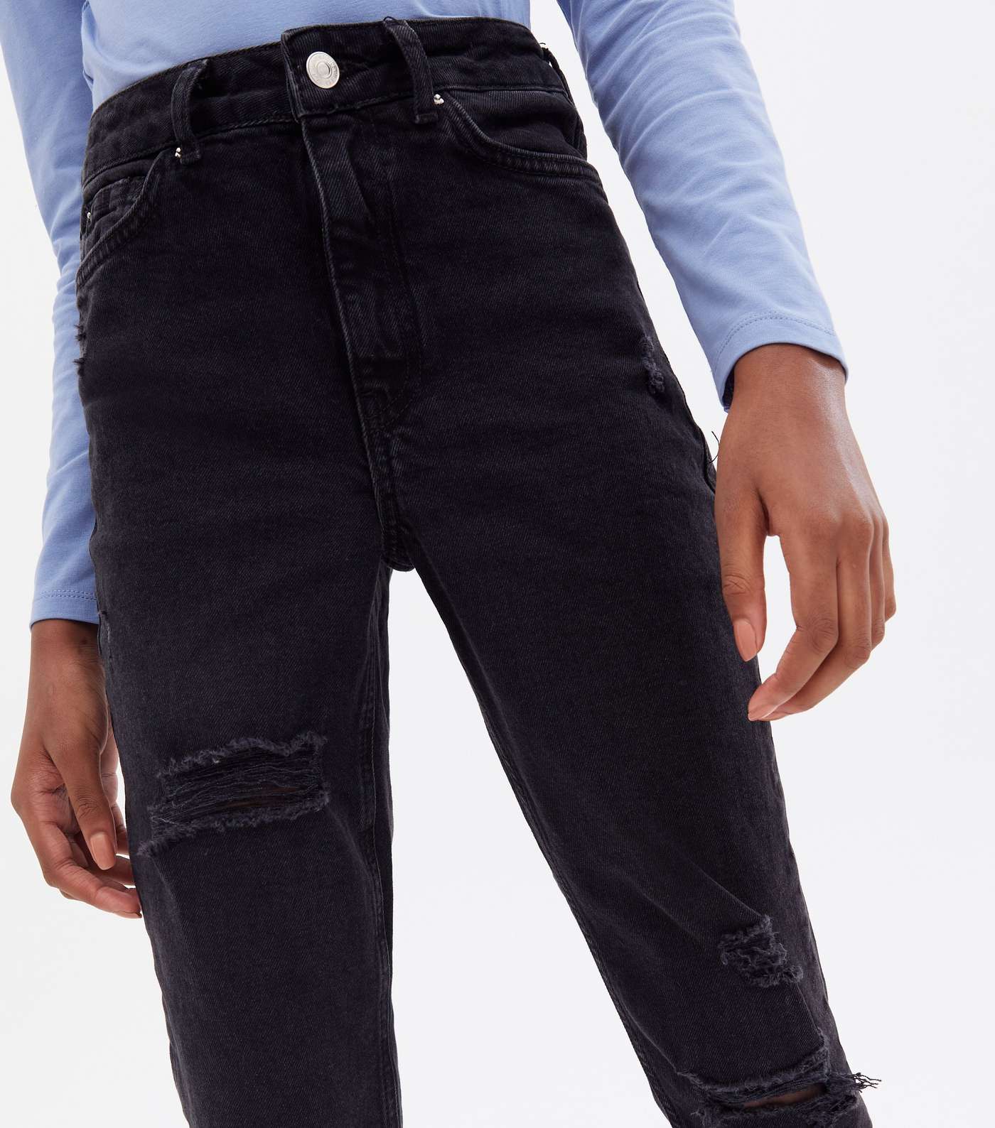 Girls Black Ripped High Waist Slim Fit Tori Mom Jeans Image 3