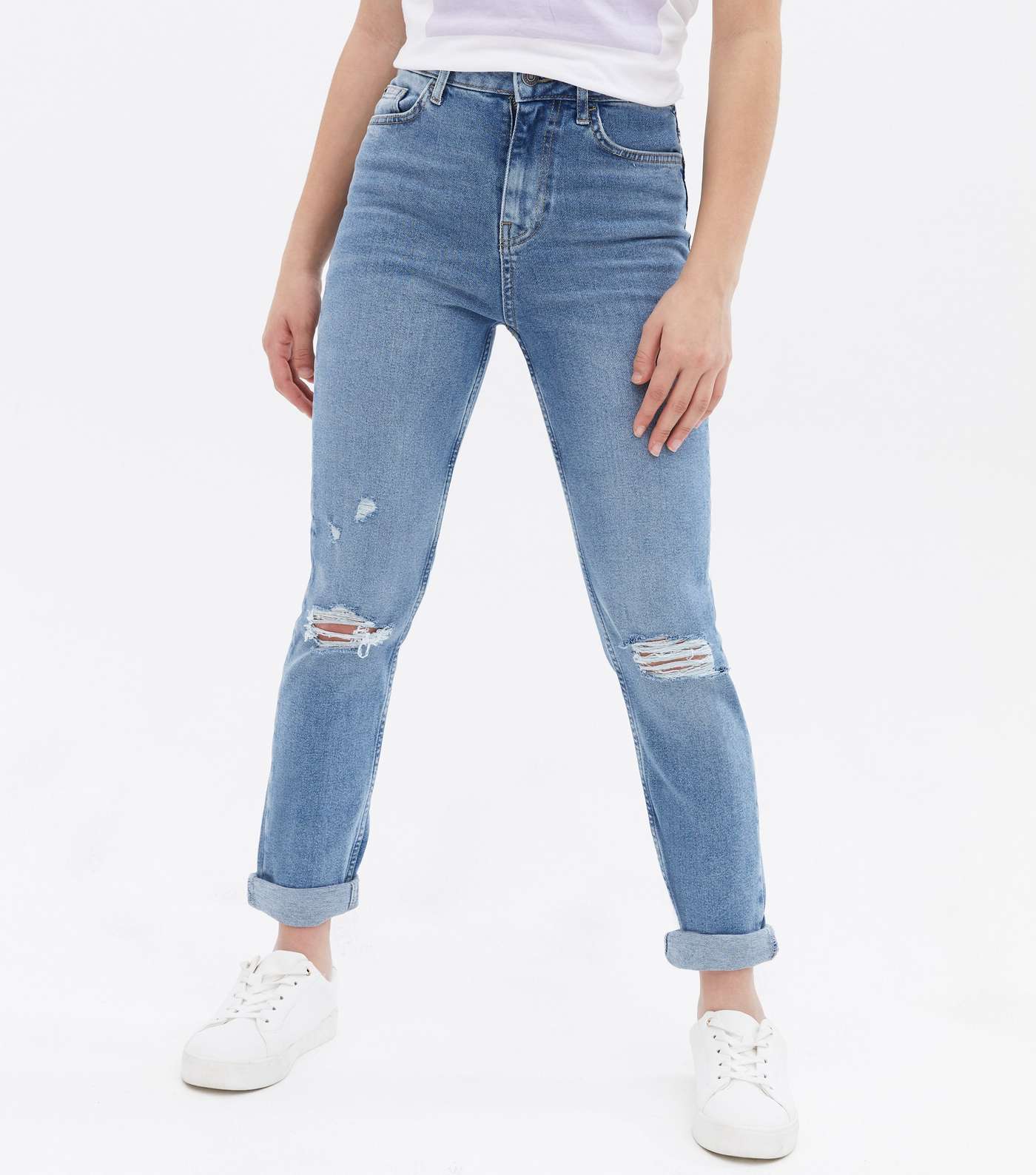 Girls Pale Blue Ripped Slim Fit Tori Mom Jeans Image 2