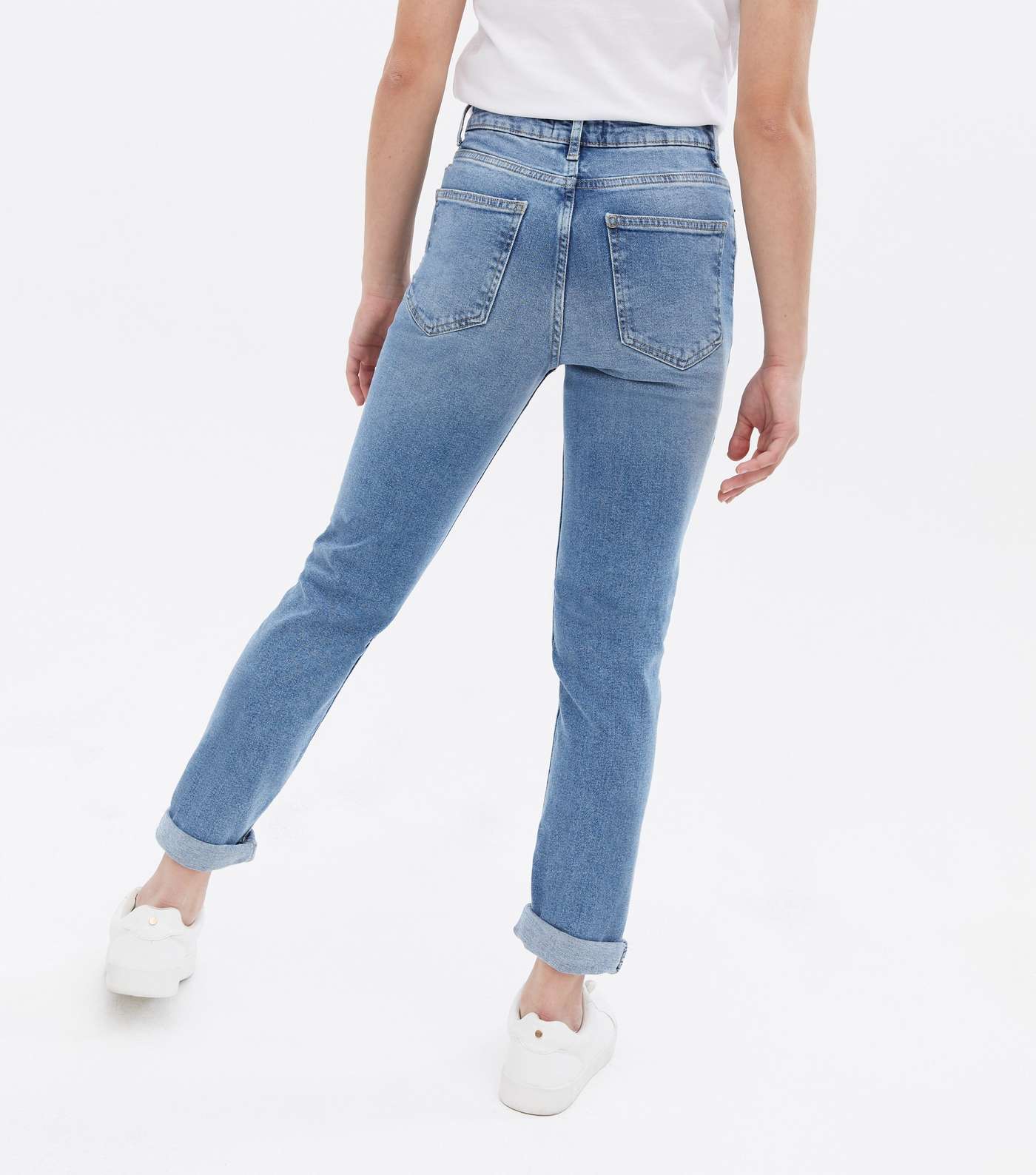 Girls Pale Blue Ripped Slim Fit Tori Mom Jeans Image 4